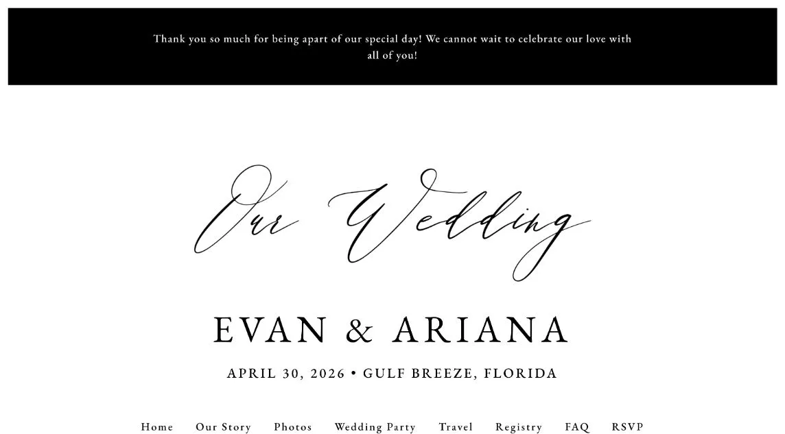 Vista de la invitación de Evan & Ariana